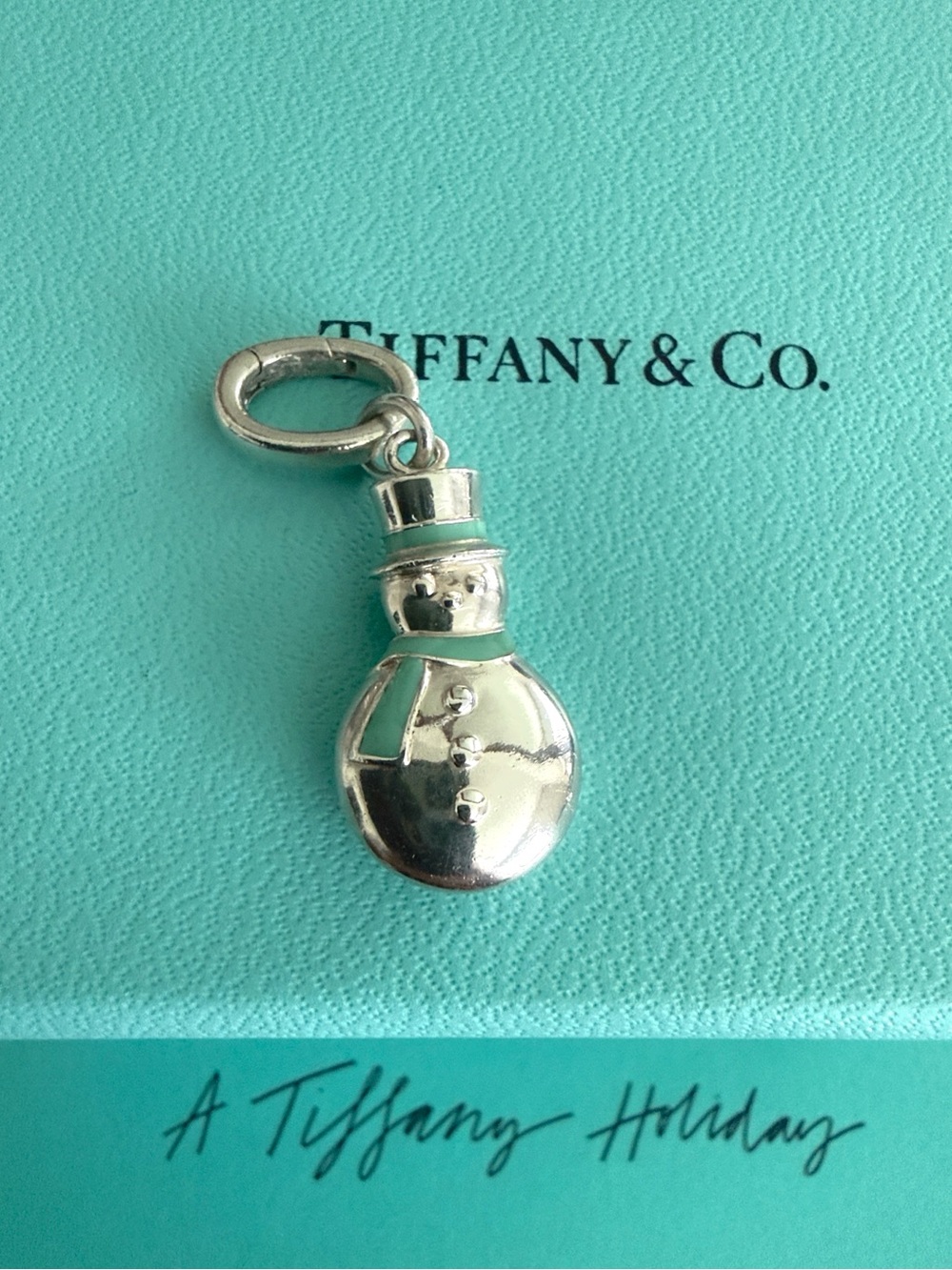 🩵 Tiffany & Co. Blue Enamel and Sterling Silver Snowman Charm Pendant